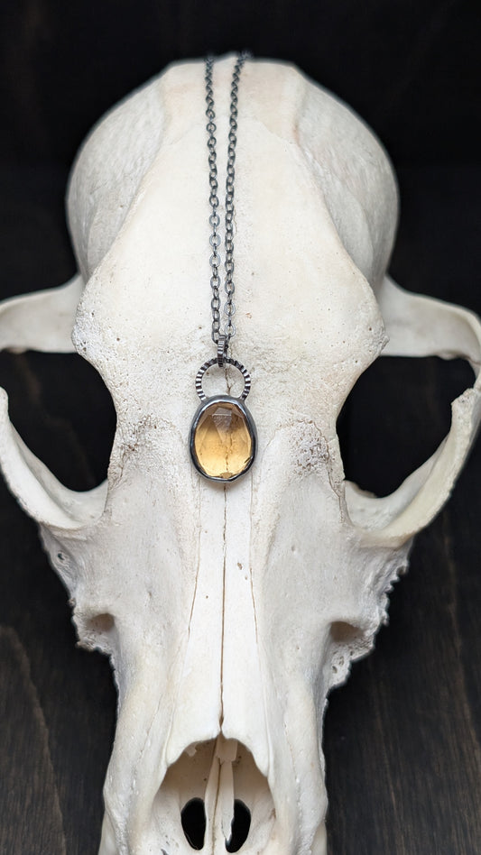 Rose cut Citrine Textured Sterling Silver Necklace