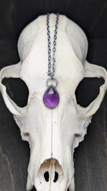 Medium Amethyst Teardrop Textured Sterling Silver Necklace