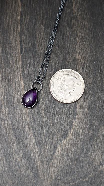 Medium Amethyst Teardrop Textured Sterling Silver Necklace
