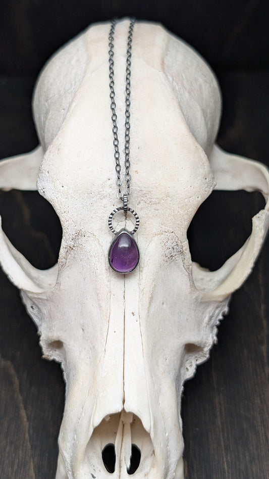 Mini Amethyst Teardrop Textured Sterling Silver Necklace