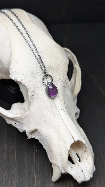Mini Amethyst Teardrop Textured Sterling Silver Necklace