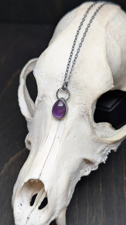 Mini Amethyst Teardrop Textured Sterling Silver Necklace