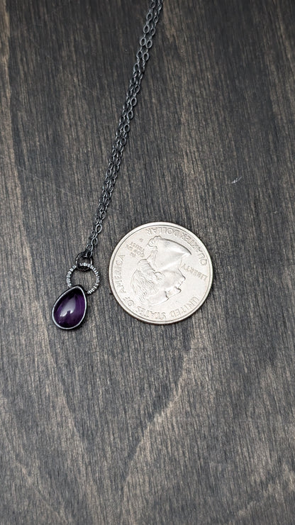 Mini Amethyst Teardrop Textured Sterling Silver Necklace