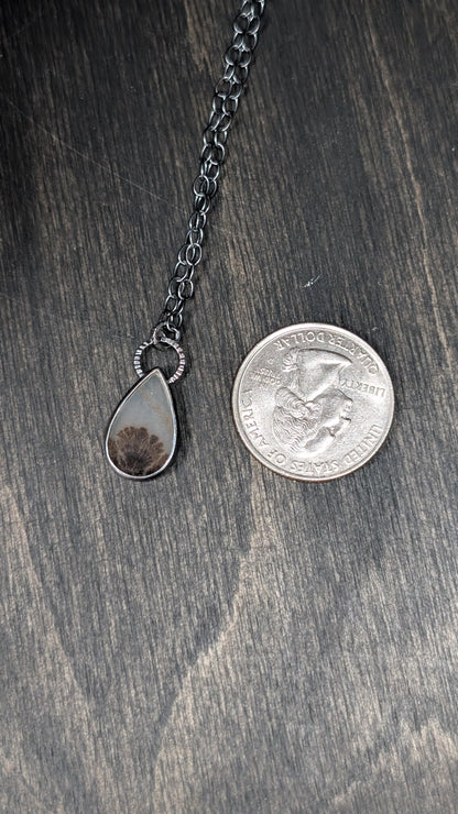 Dendritic Agate Teardrop  Slice Textured Sterling Silver Necklace