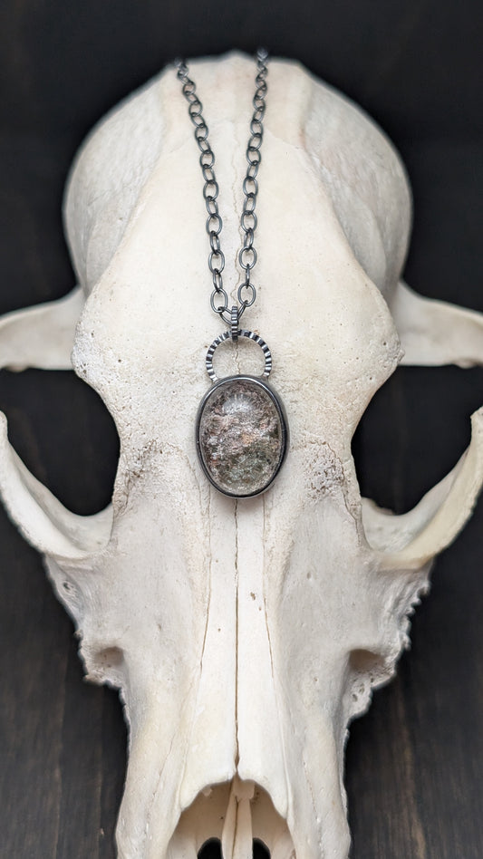 Lodalite Garden Quartz Textured Sterling Silver Necklace