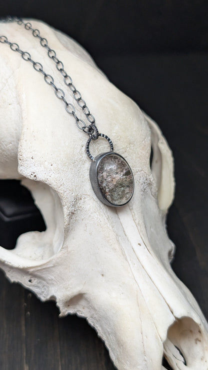 Lodalite Garden Quartz Textured Sterling Silver Necklace