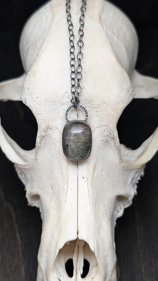 Lodalite Garden Quartz Textured Sterling Silver Necklace