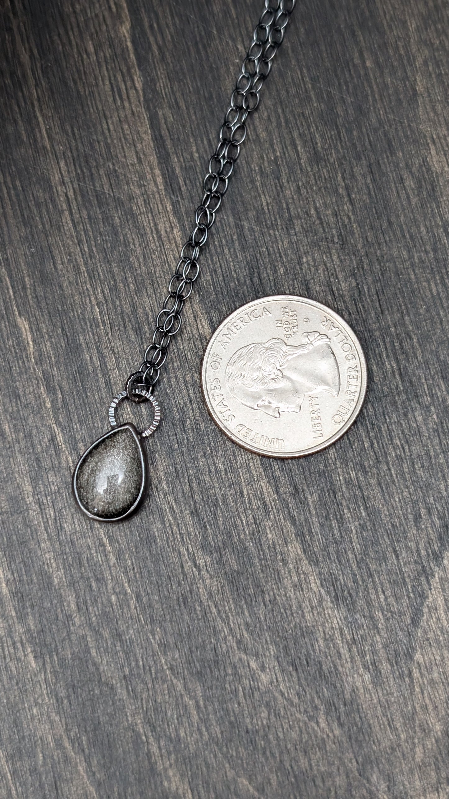 Silver Sheen Obsidian Teardrop Textured Sterling Silver Necklace