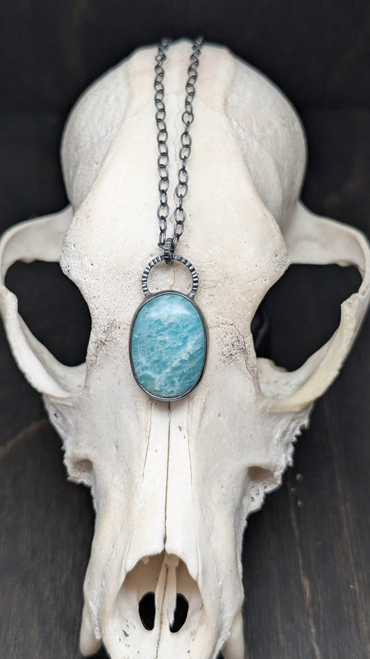 Amazonite Oval Textured Sterling Silver Necklace
