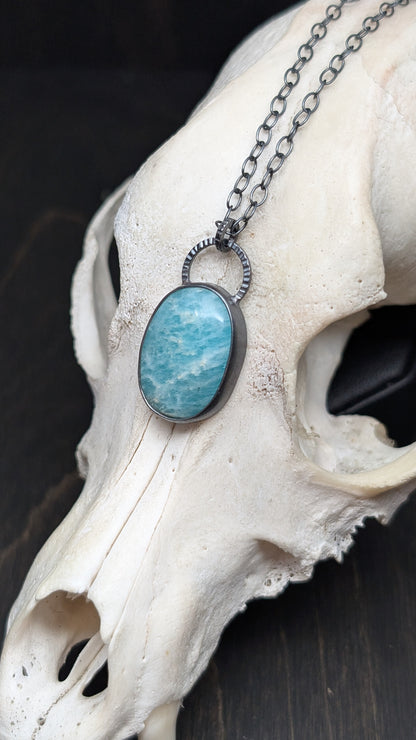 Amazonite Oval Textured Sterling Silver Necklace