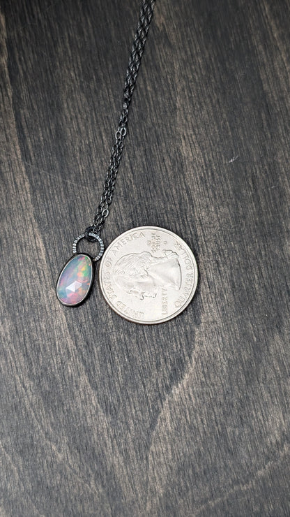 Ethiopian Opal Rose Cut Oval Textured Sterling Silver Necklace