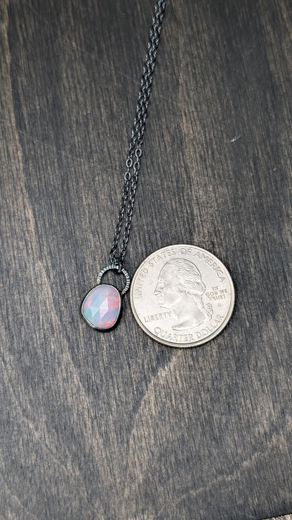 Ethiopian Opal Rose Cut Oval Textured Sterling Silver Necklace