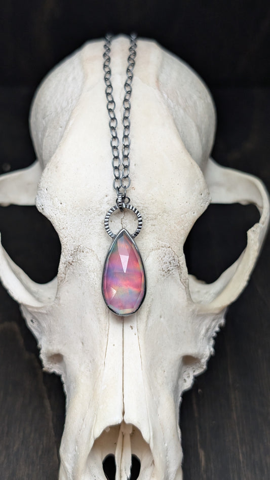 Aurora "Opal" Teardrop Textured Sterling Silver Necklace