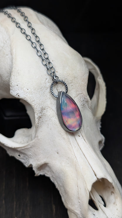 Aurora "Opal" Teardrop Textured Sterling Silver Necklace