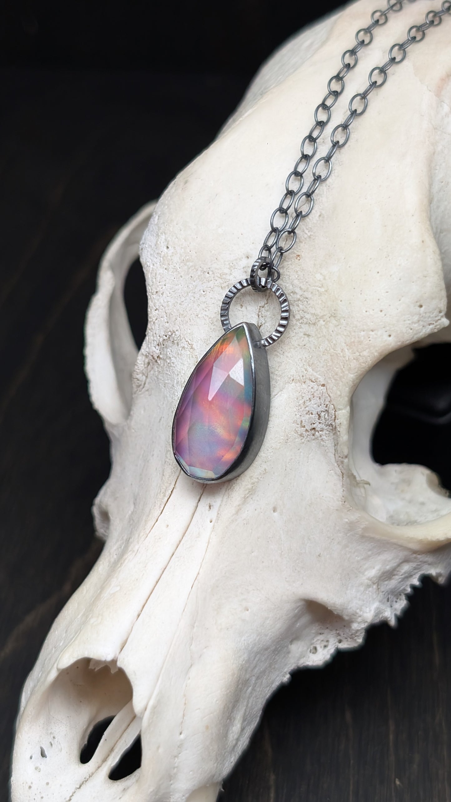 Aurora "Opal" Teardrop Textured Sterling Silver Necklace