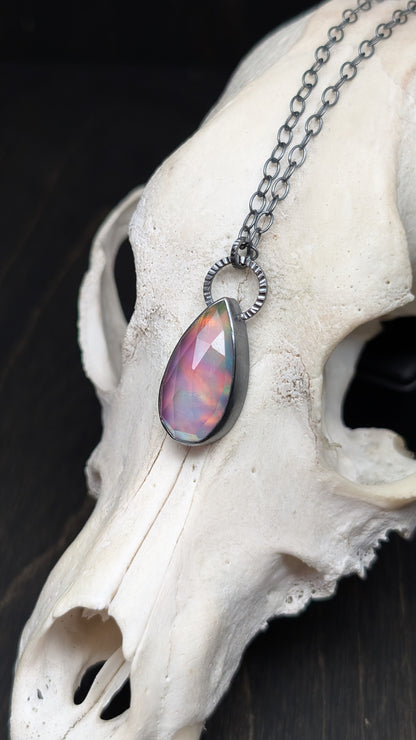Aurora "Opal" Teardrop Textured Sterling Silver Necklace