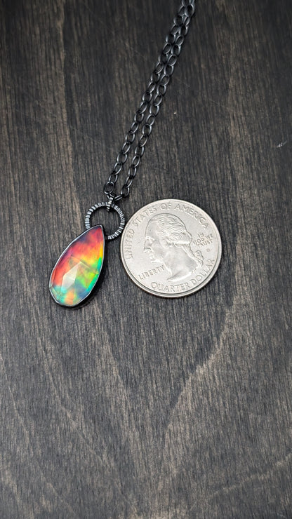 Aurora "Opal" Teardrop Textured Sterling Silver Necklace
