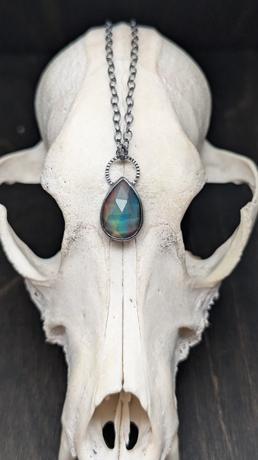 Aurora "Opal" Teardrop Textured Sterling Silver Necklace