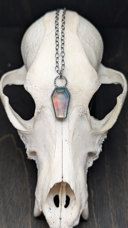 Aurora "Opal" Coffin Textured Sterling Silver Necklace