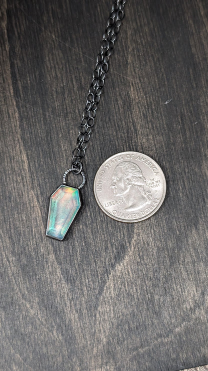 Aurora "Opal" Coffin Textured Sterling Silver Necklace