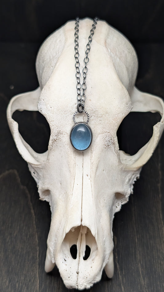 Aquamarine Oval Textured Sterling Silver Necklace