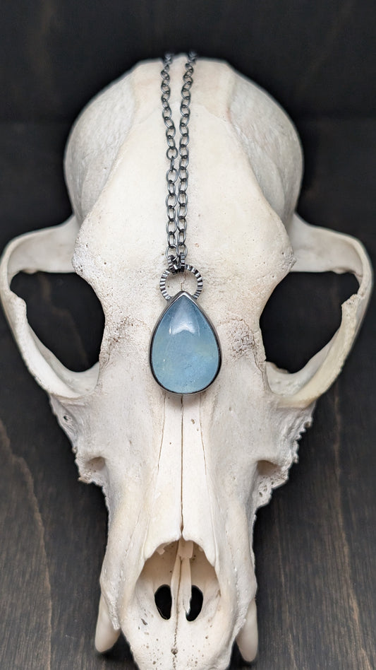 Aquamarine Teardrop Textured Sterling Silver Necklace