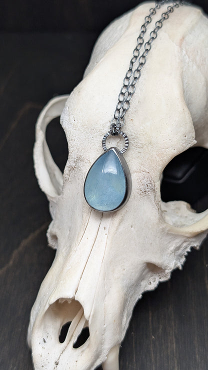 Aquamarine Teardrop Textured Sterling Silver Necklace