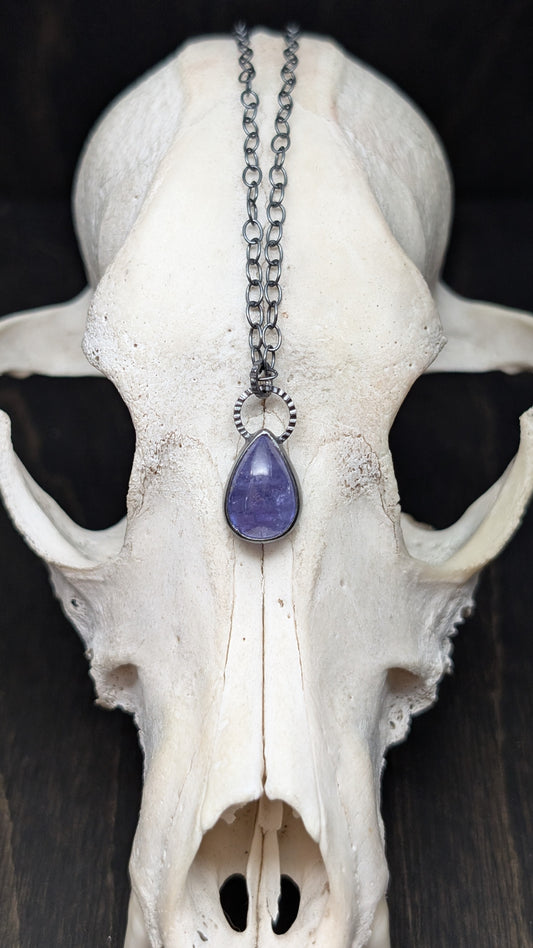 Tanzanite Teardrop Textured Sterling Silver Necklace