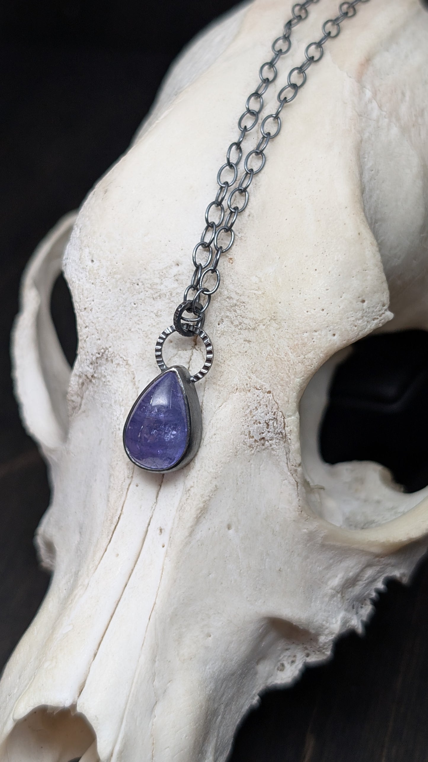 Tanzanite Teardrop Textured Sterling Silver Necklace