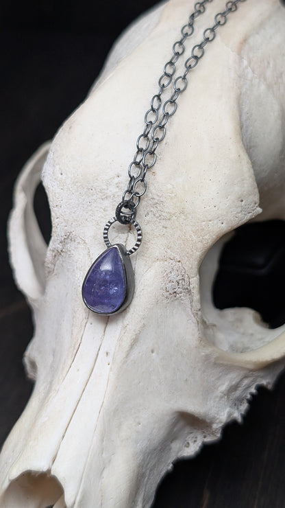 Tanzanite Teardrop Textured Sterling Silver Necklace
