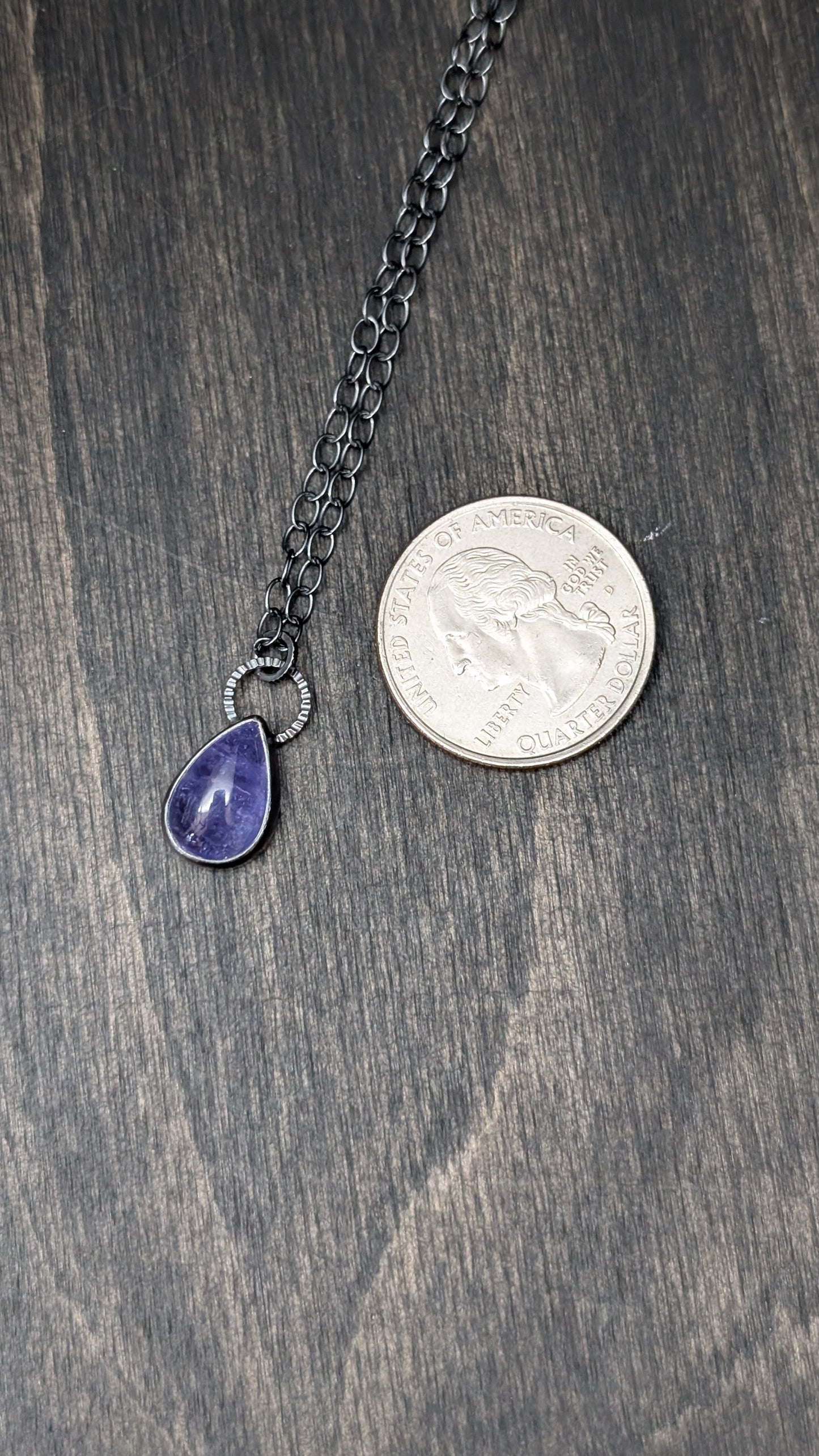 Tanzanite Teardrop Textured Sterling Silver Necklace