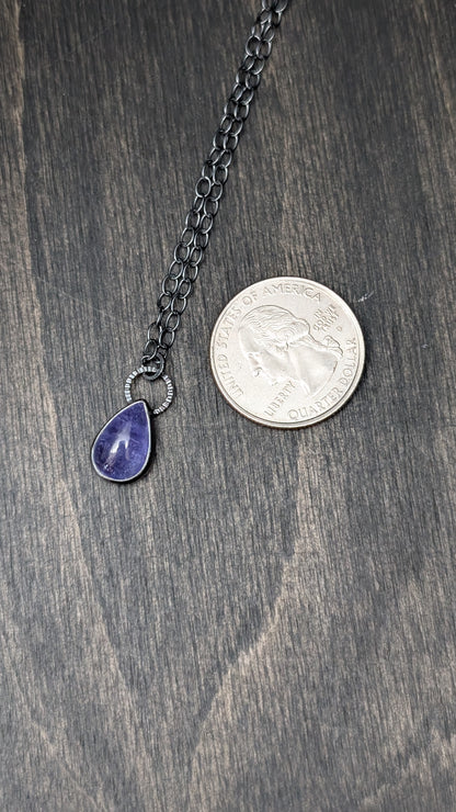 Tanzanite Teardrop Textured Sterling Silver Necklace
