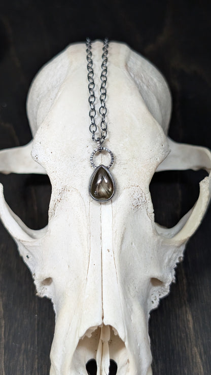 Black Star Sapphire Teardrop Textured Sterling Silver Necklace