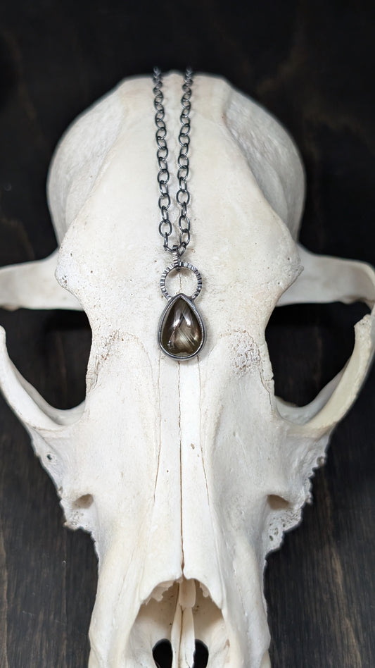 Black Star Sapphire Teardrop Textured Sterling Silver Necklace