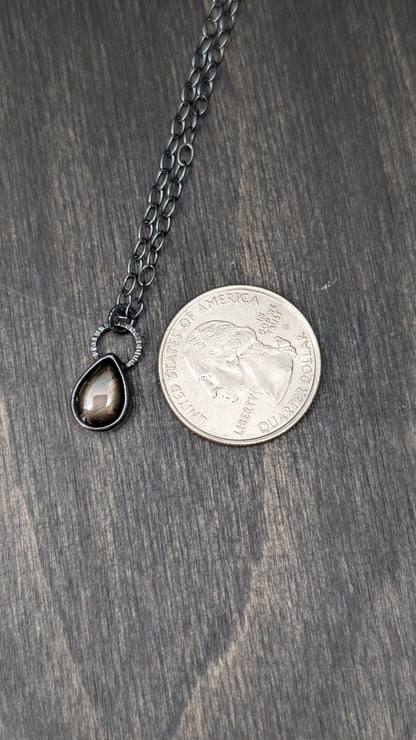 Black Star Sapphire Teardrop Textured Sterling Silver Necklace