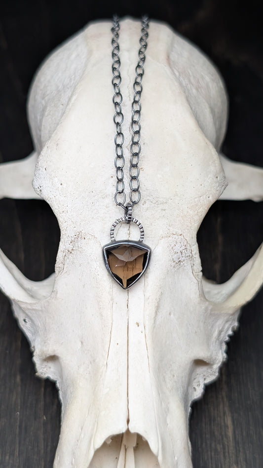Smoky Quartz Trillion Textured Sterling Silver Necklace