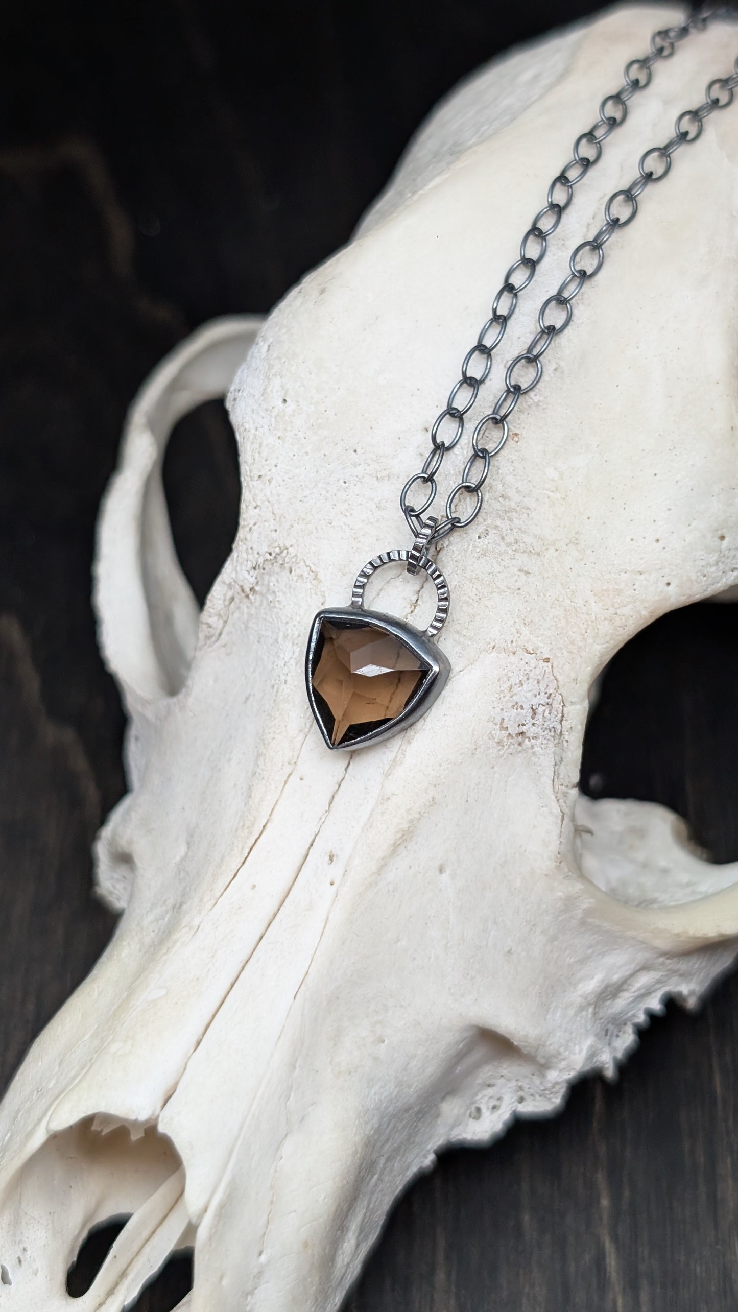 Smoky Quartz Trillion Textured Sterling Silver Necklace