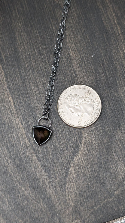 Smoky Quartz Trillion Textured Sterling Silver Necklace