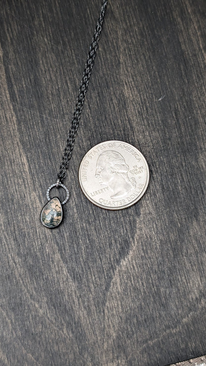 Mini Teardrop Moss Agate Teardrop Textured Sterling Silver Necklace