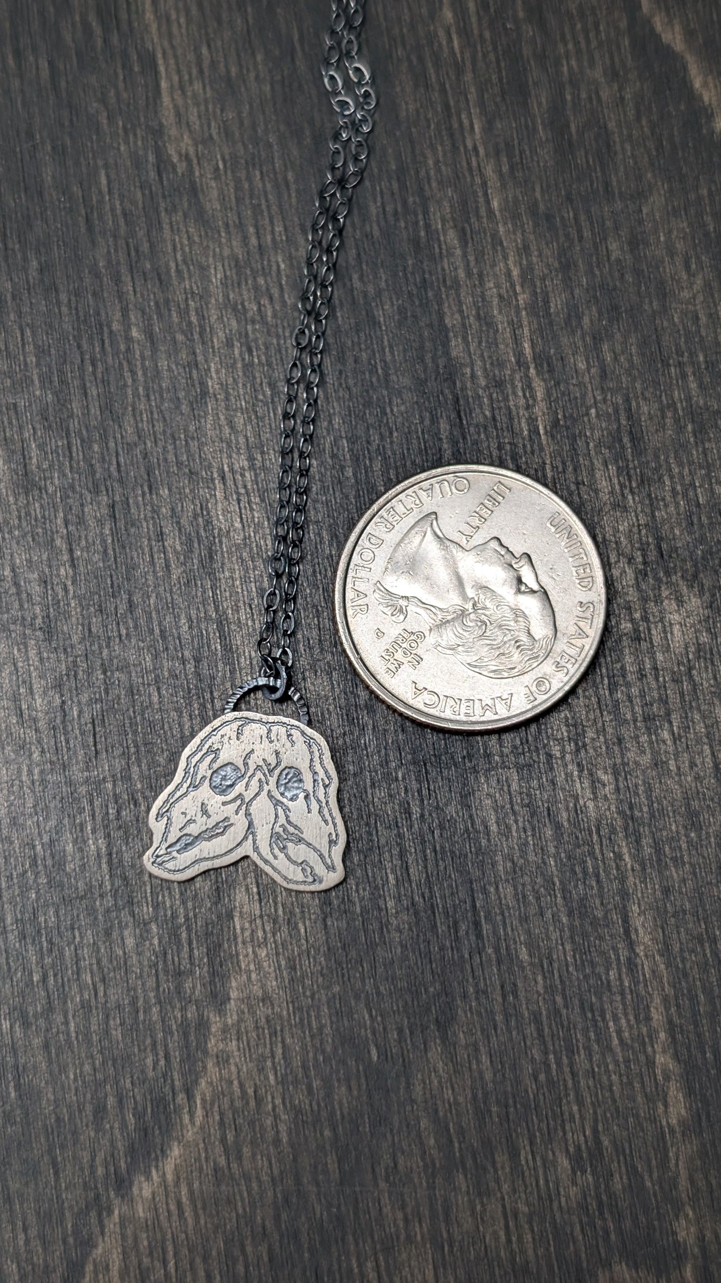 Conjoined Cow Skull Sterling Silver Etched Necklace
