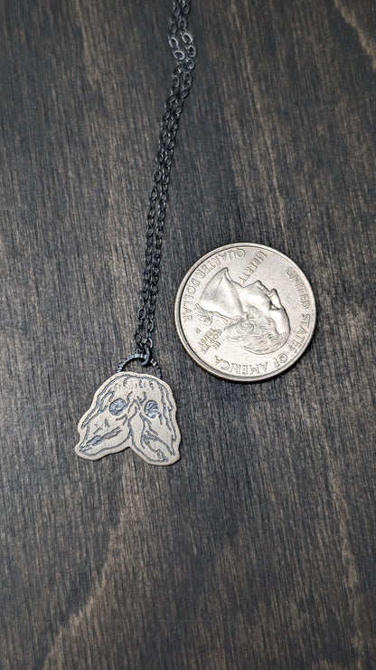 Conjoined Cow Skull Sterling Silver Etched Necklace