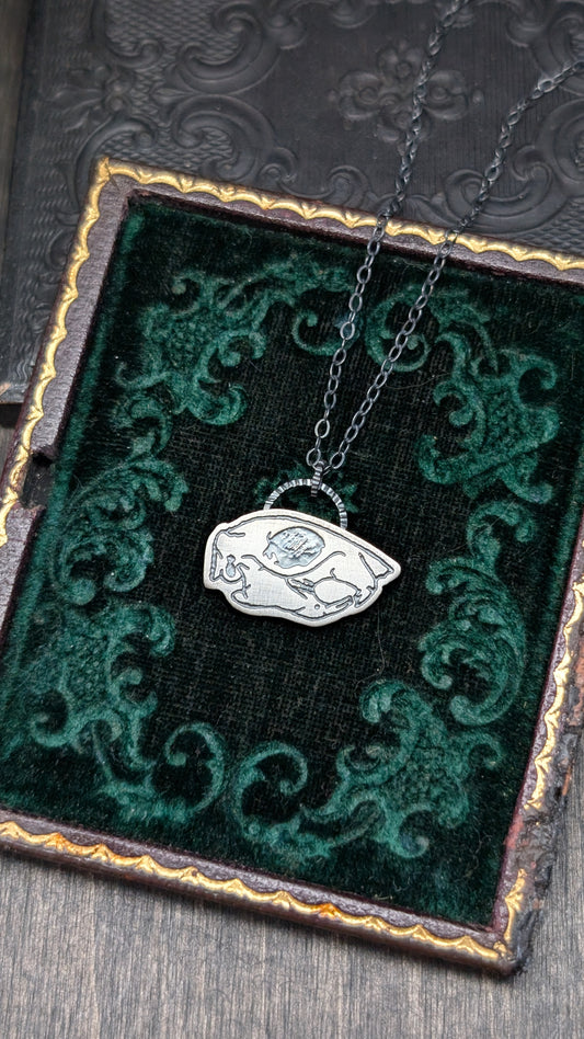 Squirrel Skull Sterling Silver Etched Necklace