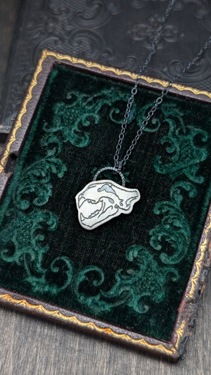 Tiger Skull Sterling Silver Etched Necklace