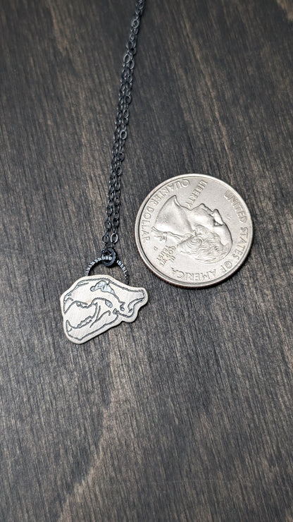 Tiger Skull Sterling Silver Etched Necklace