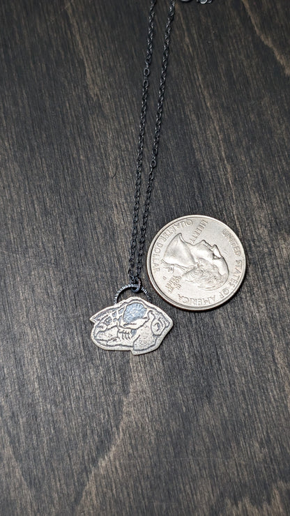 Jack Rabbit Skull Sterling Silver Etched Necklace