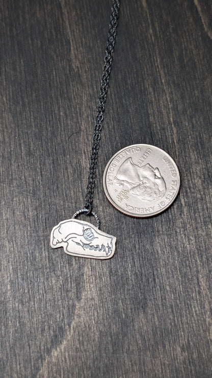 Fruit Bat Skull Sterling Silver Etched Necklace