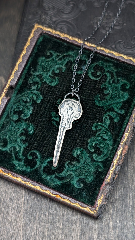 Narwhal Skull Sterling Silver Etched Necklace