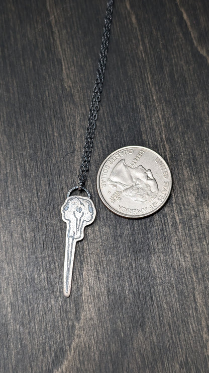 Narwhal Skull Sterling Silver Etched Necklace