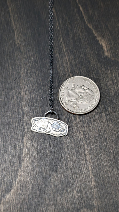 Mink Skull Sterling Silver Etched Necklace