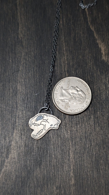 Hissing Cat Skull Sterling Silver Etched Necklace